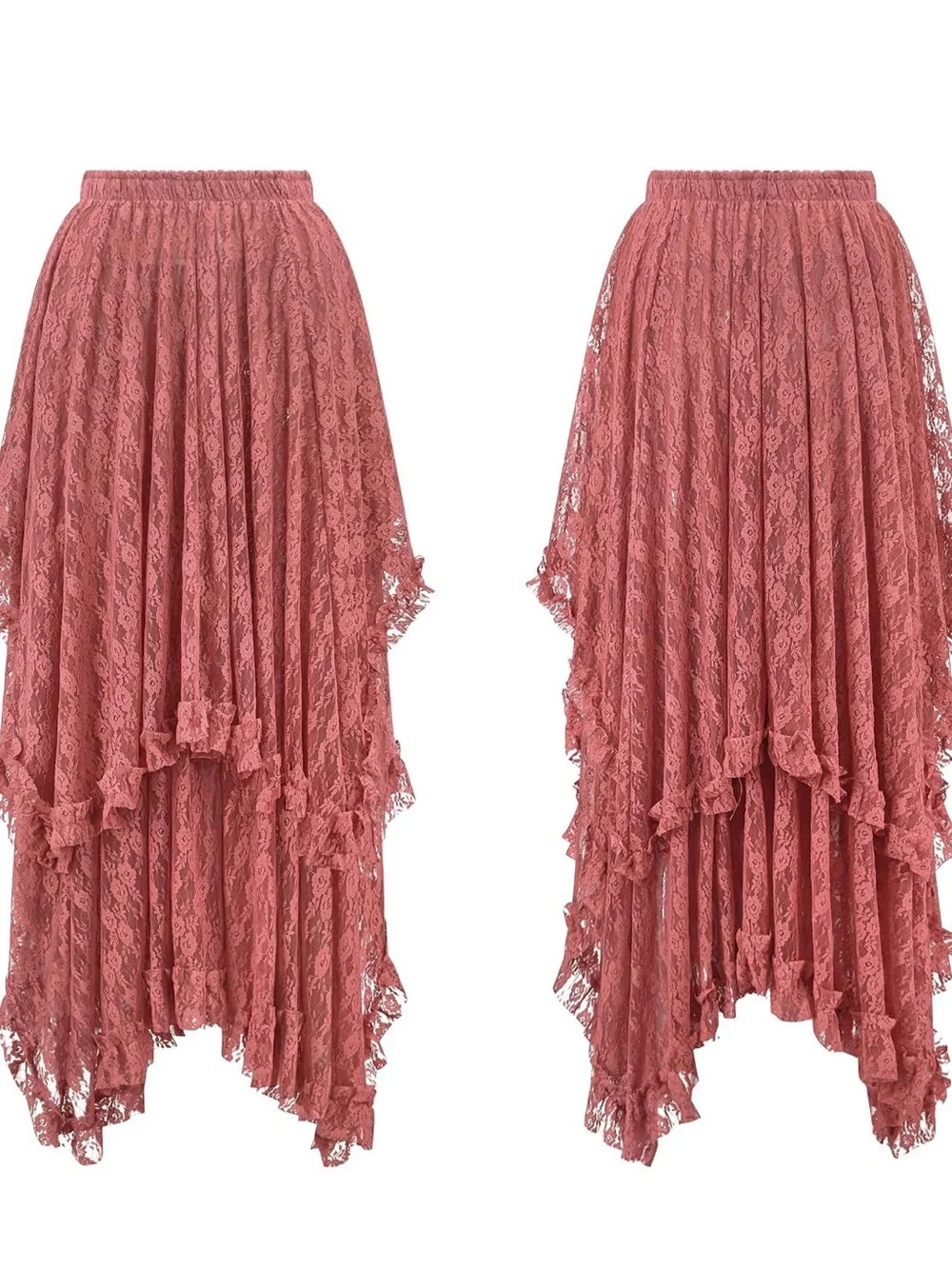 Lace Layered Asymmetric Skirt — Rose Dust